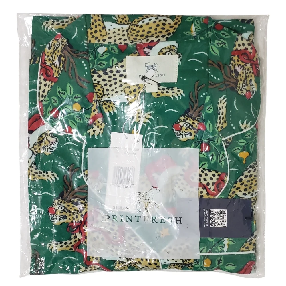 Printfresh Pajama Set Bagheera Leopard Christmas Mistletoe Short Sleeve/Pants